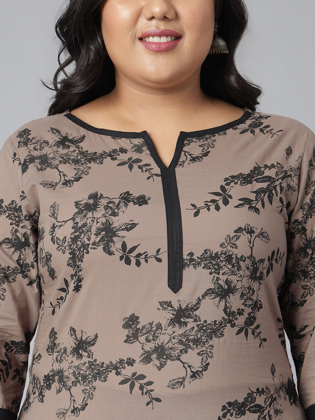 Janasya Women's Grey Cotton Floral Print Casual Straight Kurta - Distacart