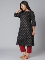 Thumbnail for Janasya Women's Black Cotton Ikat Casual Straight Kurta - Distacart