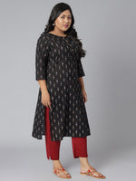 Thumbnail for Janasya Women's Black Cotton Ikat Casual Straight Kurta - Distacart