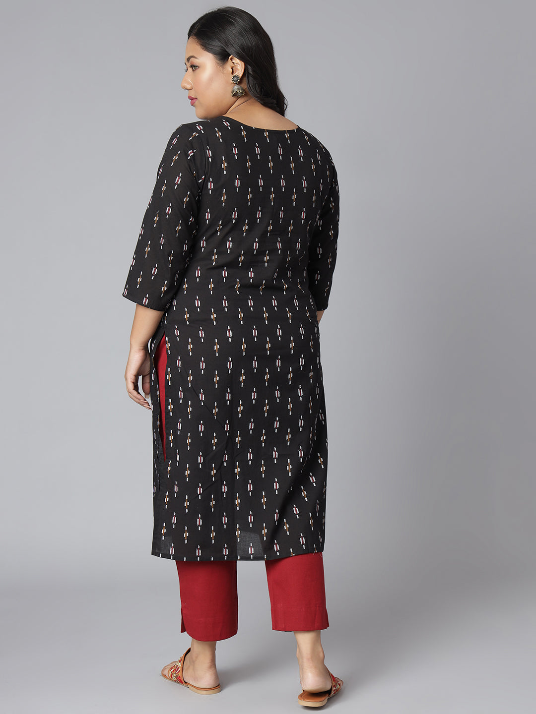 Janasya Women's Black Cotton Ikat Casual Straight Kurta - Distacart