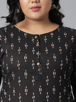 Thumbnail for Janasya Women's Black Cotton Ikat Casual Straight Kurta - Distacart