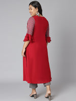 Thumbnail for Janasya Women's Maroon Poly Crepe Ethnic Motifs Casual A-line Kurta - Distacart