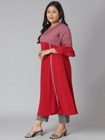 Thumbnail for Janasya Women's Maroon Poly Crepe Ethnic Motifs Casual A-line Kurta - Distacart