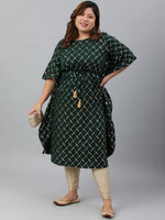 Thumbnail for Janasya Women's Green Poly Crepe Checkered Festive & Party Kaftan kurta - Distacart