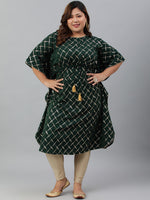 Thumbnail for Janasya Women's Green Poly Crepe Checkered Festive & Party Kaftan kurta - Distacart