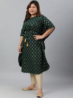 Thumbnail for Janasya Women's Green Poly Crepe Checkered Festive & Party Kaftan kurta - Distacart