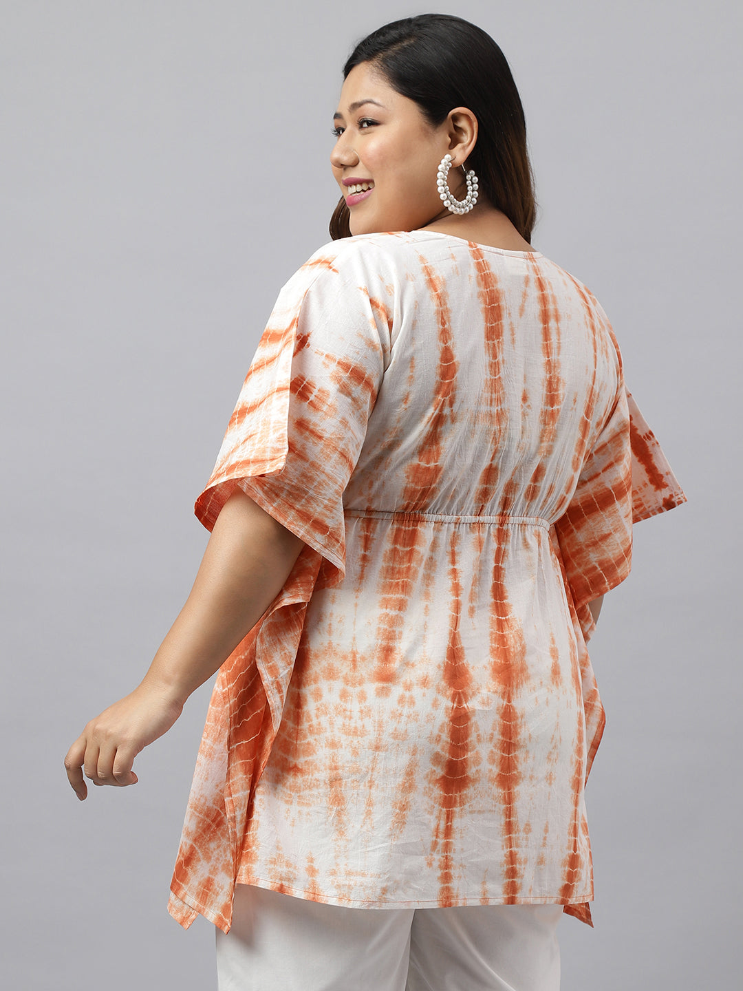 Janasya Women's Off White Cotton Tie Dye Casual Kaftan Tunic - Distacart