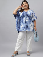 Thumbnail for Janasya Women's Navy Blue Cotton Tie Dye Casual Kaftan Tunic - Distacart