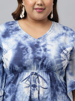 Thumbnail for Janasya Women's Navy Blue Cotton Tie Dye Casual Kaftan Tunic - Distacart