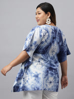 Thumbnail for Janasya Women's Navy Blue Cotton Tie Dye Casual Kaftan Tunic - Distacart