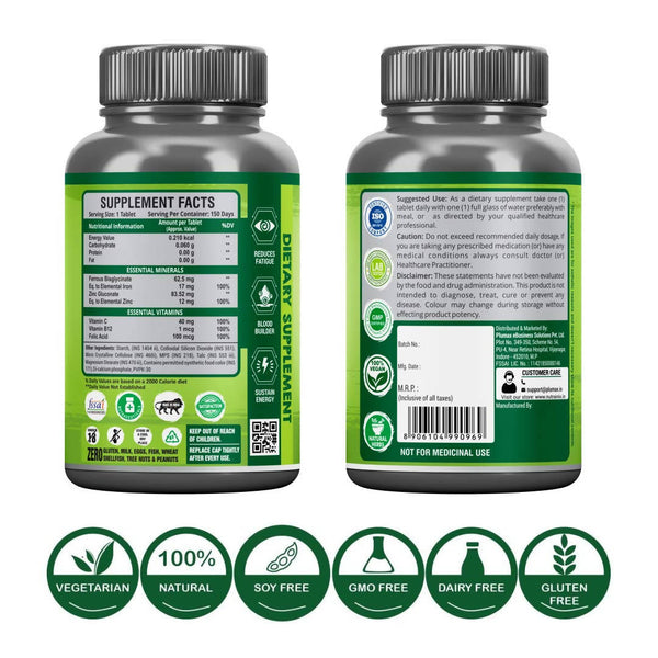 Nutrainix Chelated Iron Vitamin C Folic Acid & Zinc Tablets