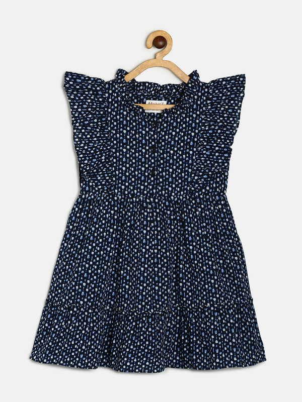 Manet Girls Cotton Frill Sleeve Frock Flower Print - Blue - Distacart