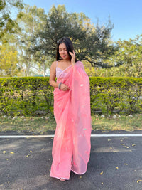 Thumbnail for Vastrasky Pink Organza Saree - Distacart