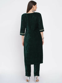 Thumbnail for Women Republic Green Velvet Embroidered Kurta With Pant - Distacart
