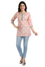 Thumbnail for Snehal Creations Pretty Pastel Peach Rayon Short Kurti Tunic Top - Distacart