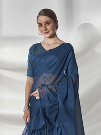 Thumbnail for Teal Organza Solid Saree With Unstitched Blouse Piece - Shanaya - Distacart