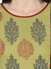 Thumbnail for Aniyah Rayon Parrot Green Color Block Print Anarkali Kurta (AN-195K)