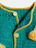 Thumbnail for Chutput Kids Woollen Hand Knitted Full Sleeves Toffee Detail Sweater With Cap - Green - Distacart