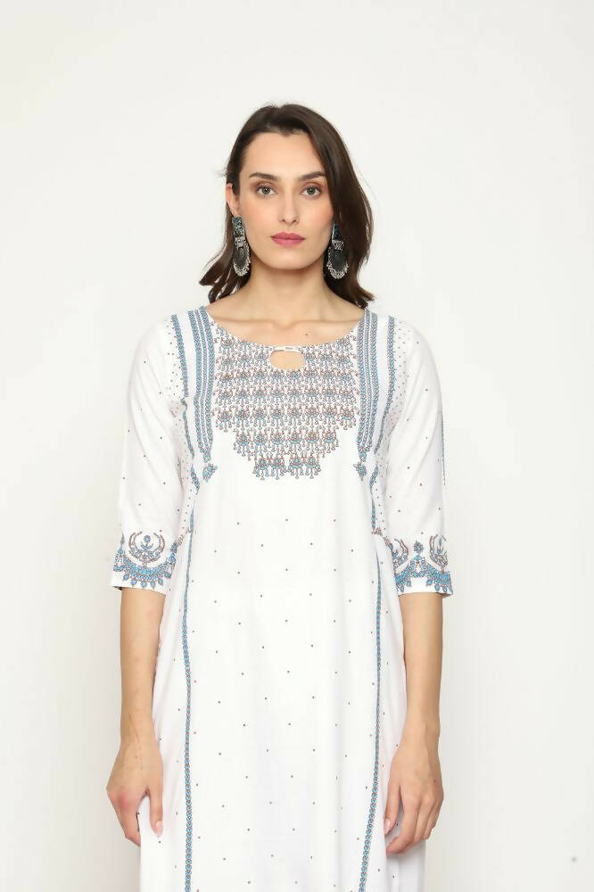 Maai Rayon Hand Printed Kurta Off-White - Distacart