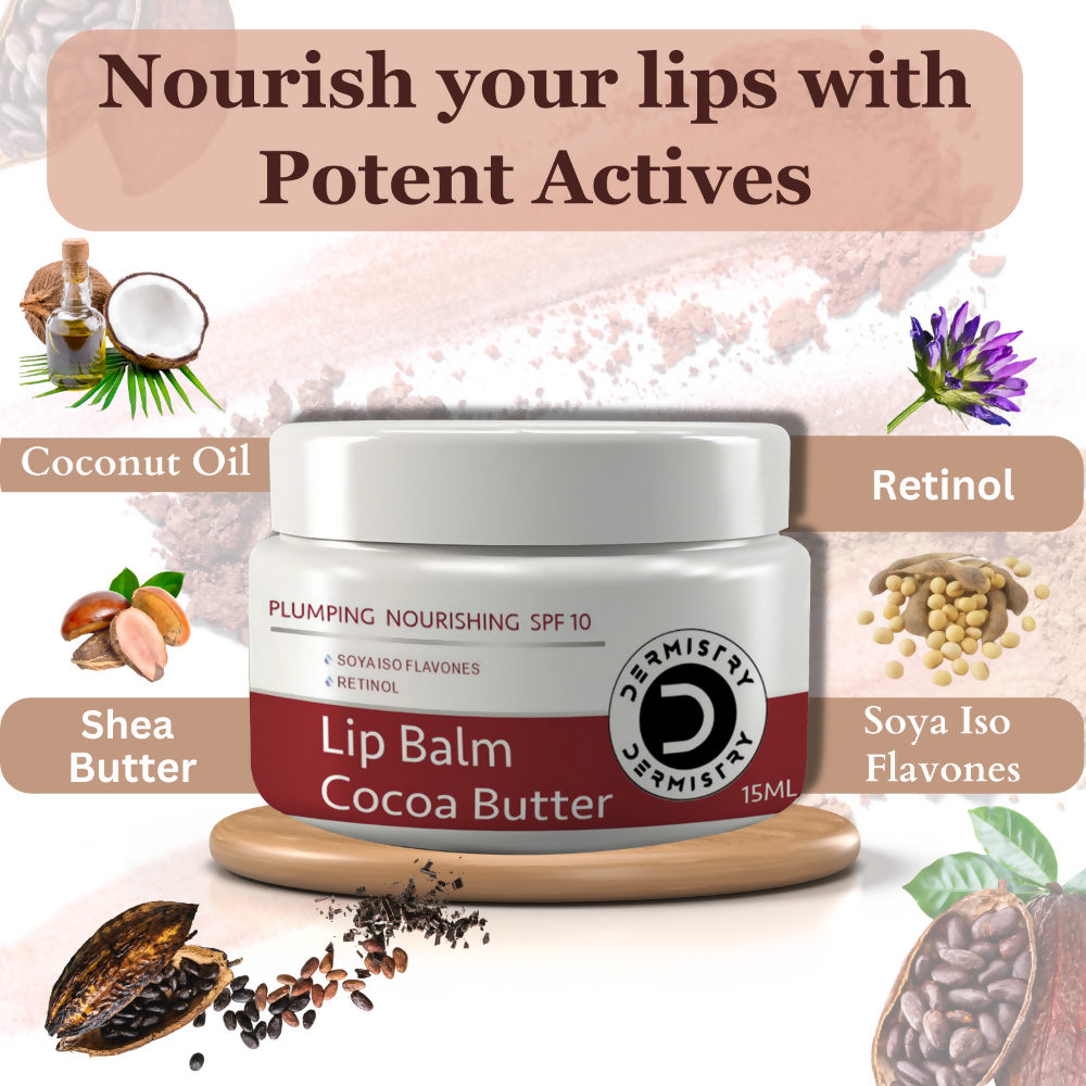 Dermistry Cocoa Butter Lip Care Tint Balm Plumping Nourishing Retinol SPF 10 for Glossy Lips - Distacart