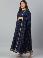 Thumbnail for Janasya XL LOVE by Janasya Women's Plus Size Navy Blue Poly Georgette Kurta and Dupatta - Distacart
