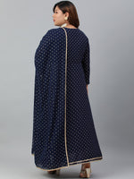 Thumbnail for Janasya XL LOVE by Janasya Women's Plus Size Navy Blue Poly Georgette Kurta and Dupatta - Distacart