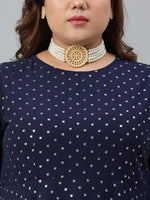 Thumbnail for Janasya XL LOVE by Janasya Women's Plus Size Navy Blue Poly Georgette Kurta and Dupatta - Distacart