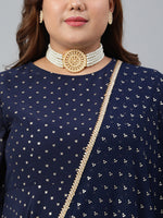 Thumbnail for Janasya XL LOVE by Janasya Women's Plus Size Navy Blue Poly Georgette Kurta and Dupatta - Distacart