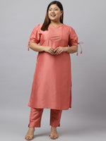 Thumbnail for Janasya Women's Peach Poly Silk Straight Festive Kurta Set - Distacart