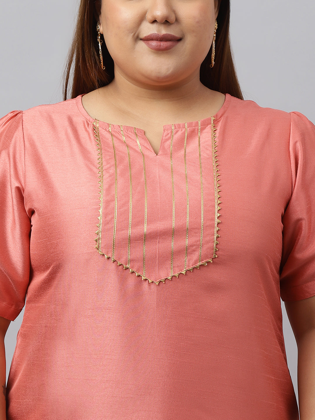 Janasya Women's Peach Poly Silk Straight Festive Kurta Set - Distacart