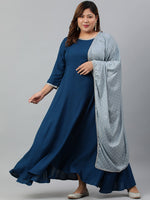 Thumbnail for Janasya XL LOVE by Janasya Women's Plus Size Teal Rayon Kurta and Dupatta - Distacart