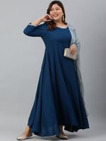 Thumbnail for Janasya XL LOVE by Janasya Women's Plus Size Teal Rayon Kurta and Dupatta - Distacart