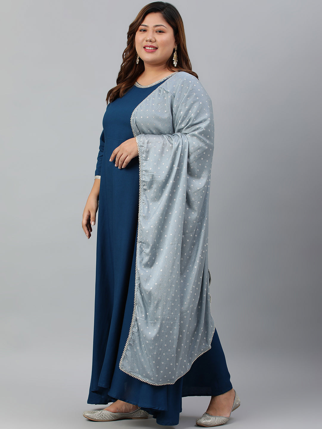 Janasya XL LOVE by Janasya Women's Plus Size Teal Rayon Kurta and Dupatta - Distacart