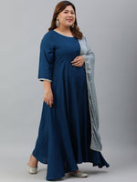 Thumbnail for Janasya XL LOVE by Janasya Women's Plus Size Teal Rayon Kurta and Dupatta - Distacart