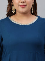 Thumbnail for Janasya XL LOVE by Janasya Women's Plus Size Teal Rayon Kurta and Dupatta - Distacart