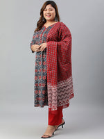 Thumbnail for Janasya XL LOVE by Janasya Women's Plus Size Grey Cotton Kurta With Palazzo and Dupatta - Distacart