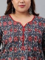 Thumbnail for Janasya XL LOVE by Janasya Women's Plus Size Grey Cotton Kurta With Palazzo and Dupatta - Distacart