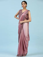 Thumbnail for Purple Ombre Satin Georgette Plain Ready to wear Saree with stitched Blouse - Vrinda - Distacart
