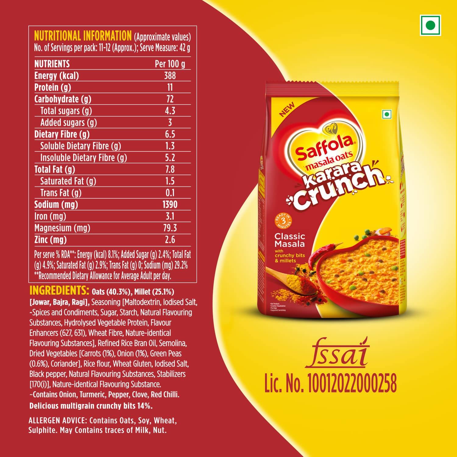 Saffola Karara Crunch Masala Oats - Distacart