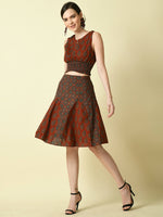 Thumbnail for Myshka Women's Rust Round Neck Top With Skirt - Distacart