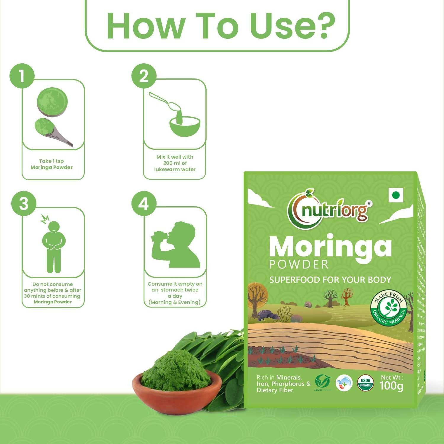 Nutriorg Certified Organic Moringa Powder - Distacart