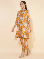 Thumbnail for Janasya Women's Mustard Moss Digital Floral Printed Casual A-line Co-ords - Distacart