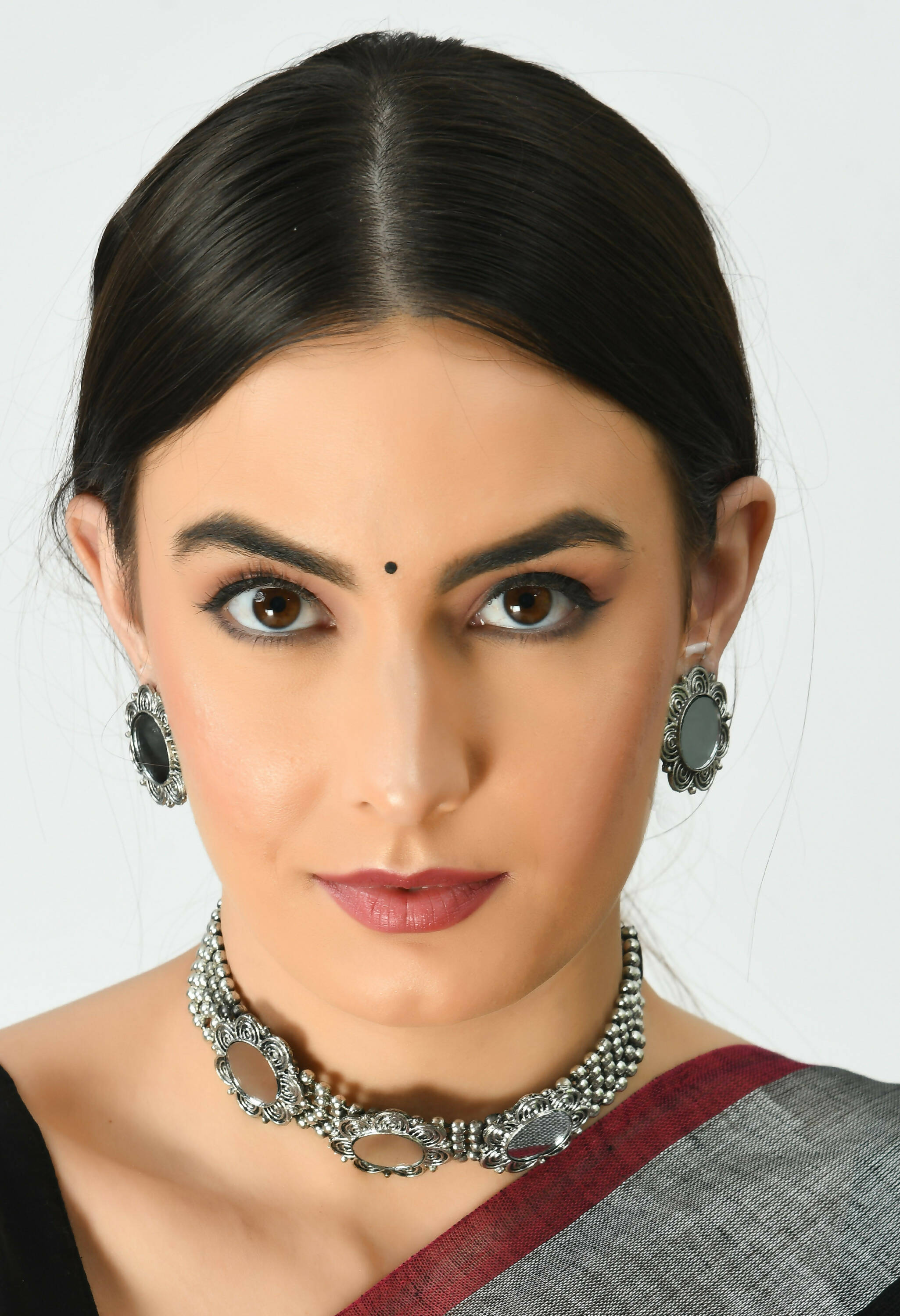 Mominos Fashion Johar Kamal Oxidised Silver-Plated Mirror Design Necklace Choker Set For Women - Distacart