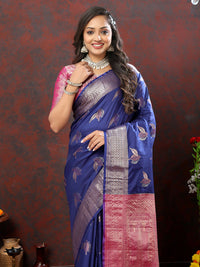 Thumbnail for Lorenvalley Fashion Navyblue Soft Silk Woven Design Zari Weaving Saree - Distacart