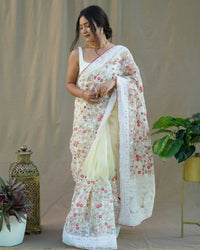 Thumbnail for Vastrasky Yellow Organza Saree - Distacart