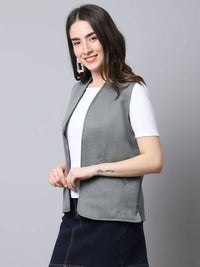 Thumbnail for Even Apparels Grey Polyblend Open Front Women's Waistcoat - Distacart