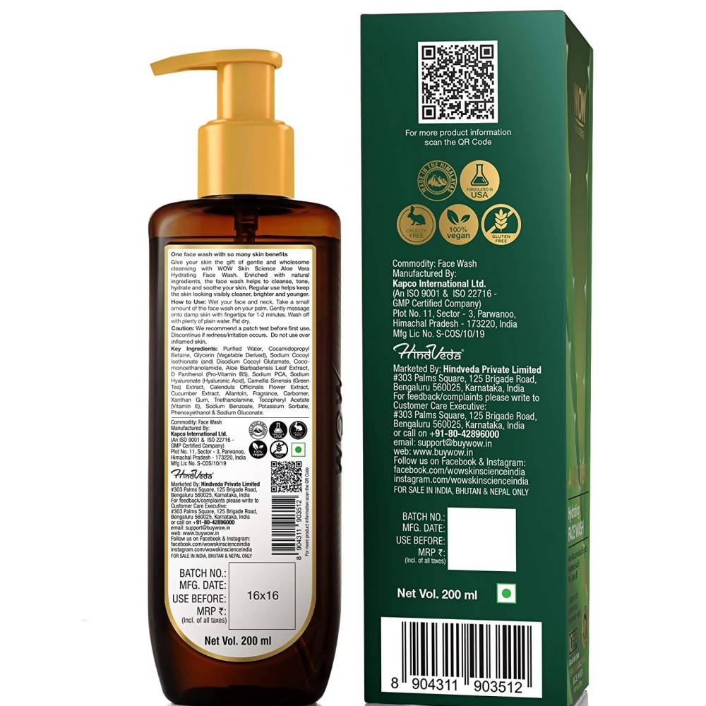 Wow Skin Science Aloe Vera Hydrating Face Wash - Distacart