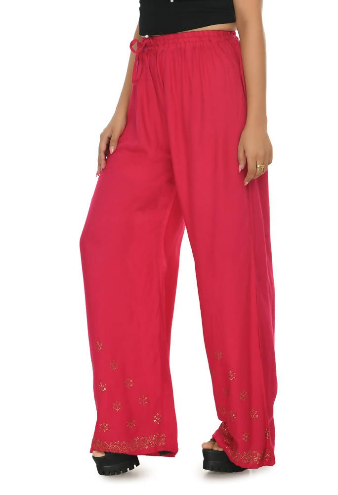 Mominos Fashion Moeza Reyon Cotton Red Color Sirsoki Work Palazzo