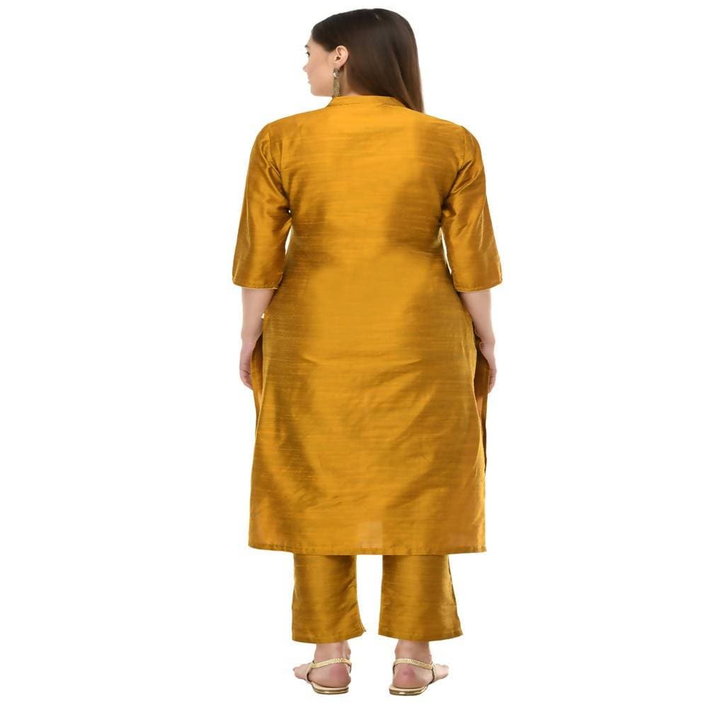 Lagi Women's Mustard Poly silk Straight Embroidred Kurta & Pant (RO115C)