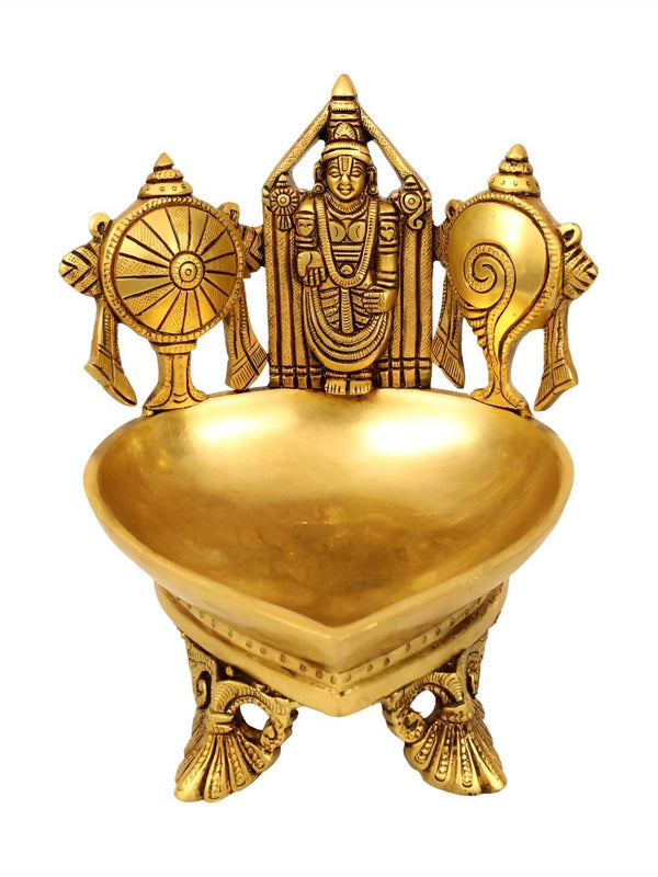 Spillbox Gold-Toned Brass Shangu Chakra Perumal Tirupathi Diya Pooja Essential - Distacart